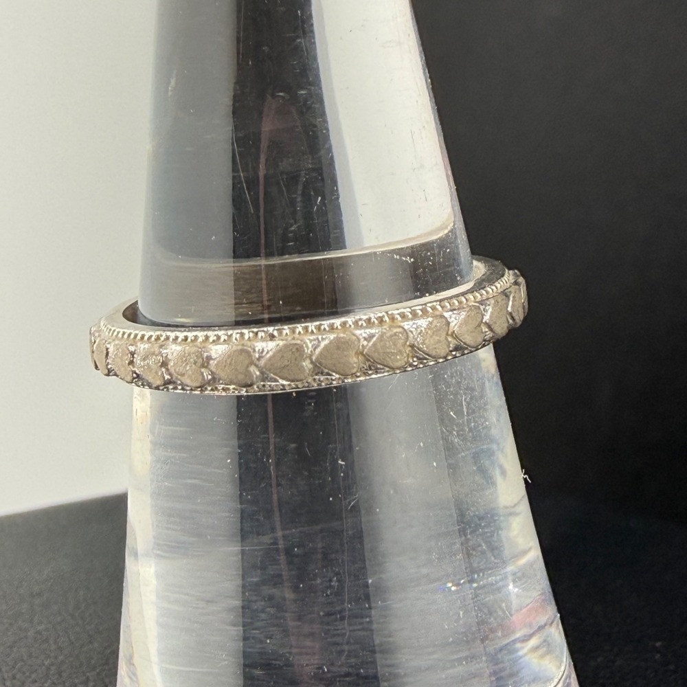 Vintage Avon Ring Silver Tone Heart Band Signed 6